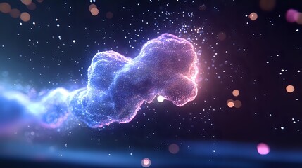 Glowing cosmic cloud formation with vibrant blue and pink energy waves against starry space background, magical nebula effect for astronomy and science designs.