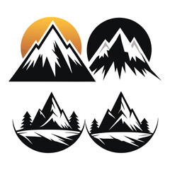 Fototapeta premium Mountain Landscape with Sun or Moon Silhouettes