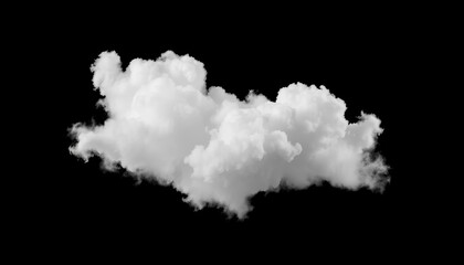 A fluffy white cloud, dramatically isolated against a pure black backdrop,  void,  form