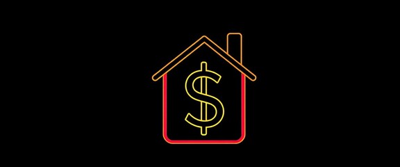 Fototapeta premium Outline vector icon of a dollar sign within a house shape, symbolizing real estate , house icon, clip art