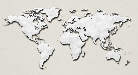 White Polygon World Map On Textured Beige Background Demonstrating Global Connectivity