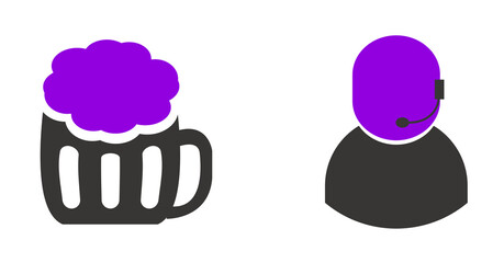 Modern flat design icon: beer mug and customer service agent.