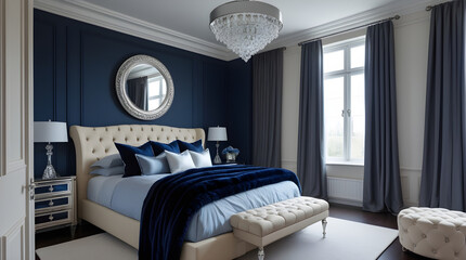 luxurious bedroom interior design,. with Blue theme 