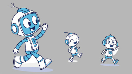 Adobe Illustrator realistic cute friendly three robot character © bikash