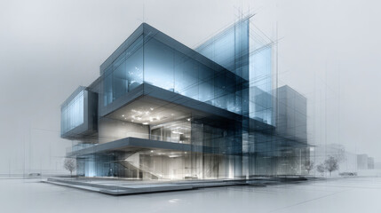 Fototapeta premium A sketch of a modern building architectural design