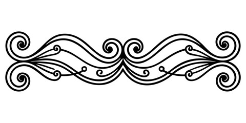 Fototapeta premium Elegant Victorian black horizontal vector line design featuring delicate floral elements and intricate curly patterns ideal for refined graphic projects.
