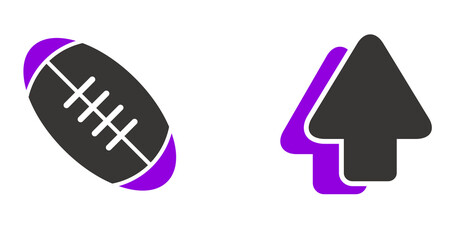 Abstract Rugby Ball and Up Arrow Icon: Bold Purple and Gray Design