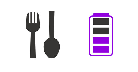 Simple grayscale cutlery icons paired with a vibrant purple battery indicator.