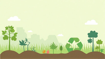 Fototapeta premium Vector Illustration of Ecological Concept with Trees, Plants, and Recycling Symbol