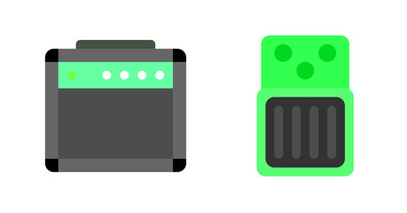 Modern Flat-Design Guitar Amplifier and Effects Pedal Icon Set