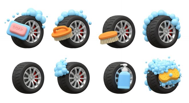 Car tire washing steps illustration