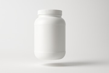 Floating White Protein Powder Jar on Pure Background
