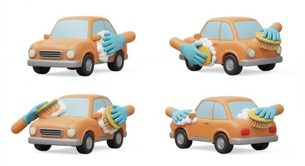 Naklejka premium Cartoon car wash illustration set