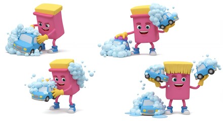 Fototapeta premium Cartoon cleaning product car wash illustration