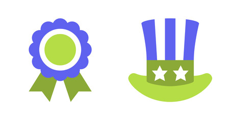 Patriotic Award Ribbon and Uncle Sam Hat: Flat Design Illustration