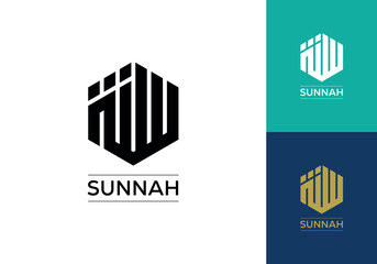 Geometric Logo Design for Islamic Brand with Hexagonal Symbol and Bold Typography, Presenting Variations in Color and Style