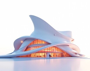Illustration of a futuristic modern building on a white background. Generate AI