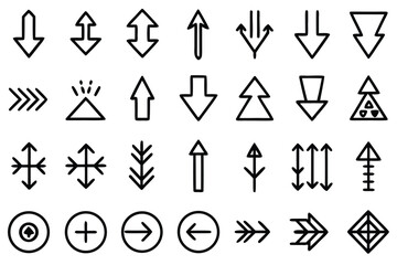 Collection of minimalist arrow icons with varied designs arrows symbols