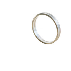 Elegant metal ring with a polished finish, displayed on a white isolated background, perfect for showcasing jewelry designs.