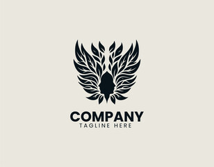 Obraz premium Elegant Female Face Leaf Wing Nature Beauty Wellness Vector Logo Design
