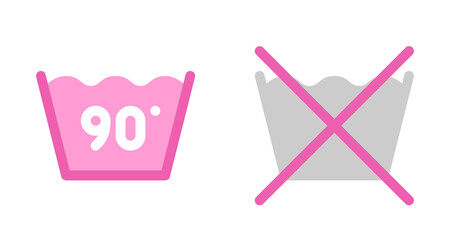 Pink and Gray 90° Wash and No Wash Icons: Simple, Clean Laundry Symbols