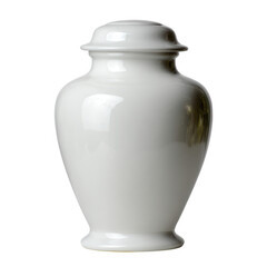 Elegant white urn on a white isolated background. Perfect for decorative or memorial purposes, this urn adds a serene touch to any setting.