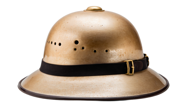 Vintage Pith Helmet:A vintage pith helmet evokes exploration, travel and colonialism eras