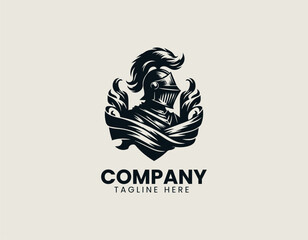 Fototapeta premium Valiant Knight Helmet Flag Medieval Warrior Strength Vector Logo Design