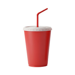 3D Rendering of Red Disposable Cups with Straws – Beverage Packaging Concept (PNG)