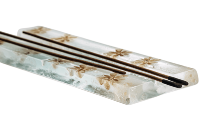 A frosted glass incense stand with artisanal craftsmanship details, white background --ar 16:9