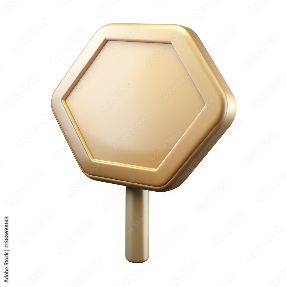 Fototapete a 3d rendered golden hexagonal signpost with a smooth metallic finish isolated on transparent backgr