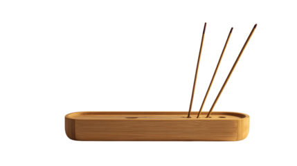 A natural bamboo incense stand featuring rounded modern edges, white background --ar 16:9