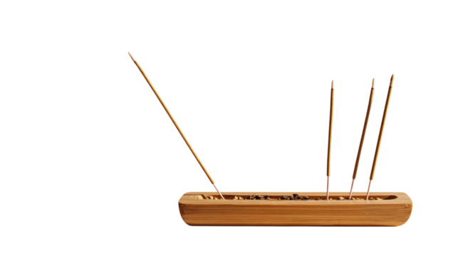 A natural bamboo incense stand with minimal design aesthetics, white background --ar 16:9