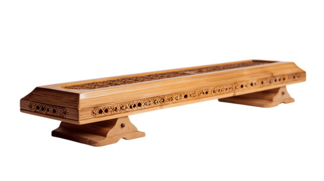 A natural bamboo incense stand with artisanal craftsmanship details, white background --ar 16:9