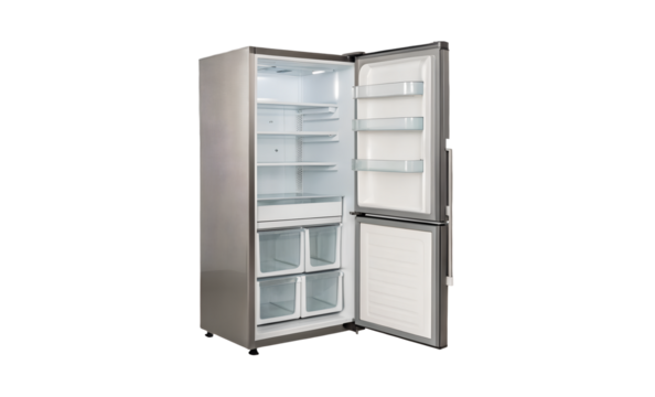Open-Door Refrigerator with Internal Storage Design for Optimal Food Preservation on transparent background 