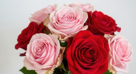 Red and pink roses bouquet close up red rose flower