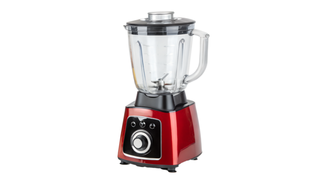 Red Electric Blender with Glass Jar Ready for Kitchen Recipes, Isolated on White on transparent background 