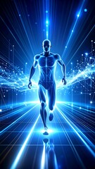 Obraz premium Futuristic runner in a digital cityscape