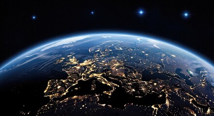 Obraz premium Earth at Night from Space showing Europe with bright city lights