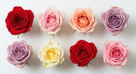 Obraz premium Eight Roses Red Pink Peach Lavender Yellow White flower