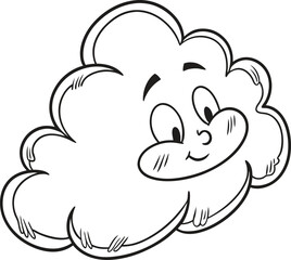 A funny cartoon vector illustration of a cloud with rain, perfect for a coloring book design