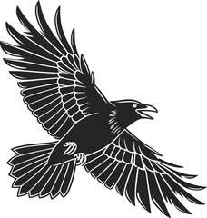 Flying eagle vector illustration: a majestic black silhouette of a wild bird with powerful wings in flight, perfect for a tattoo or design symbolizing freedom in nature