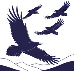 Here's a single sentence for describing an image of an eagle with wings:

Vector illustration of a majestic eagle with outstretched wings, a powerful symbol of nature in flight