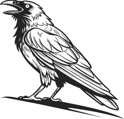 Black vector illustration of a wild eagle on a white background, perched on a branch, ideal for tattoo design or wildlife art