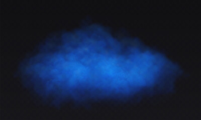 Smoke blue cloud on black transparent background. Fog vector effect