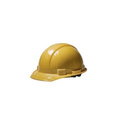 Fototapeta premium Yellow hard hat isolated on a white background, symbolizing safety and protection in construction environments and industrial settings.
