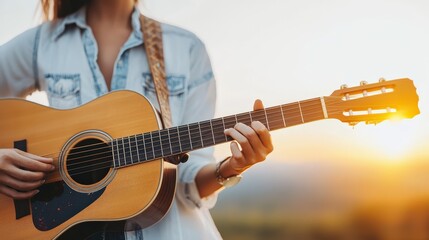 Female Folk Singer Playing Acoustic