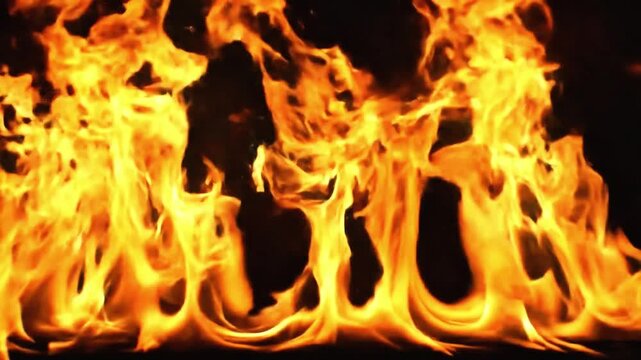 Abstract Golden flames fire blaze blast isolated on black background