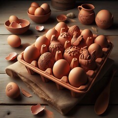 Clay Egg Carton**: A tray designed to hold freshly laid eggs.
