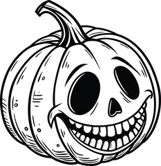 A whimsical cartoon pumpkin character with a funny, smiling face and a festive Halloween design